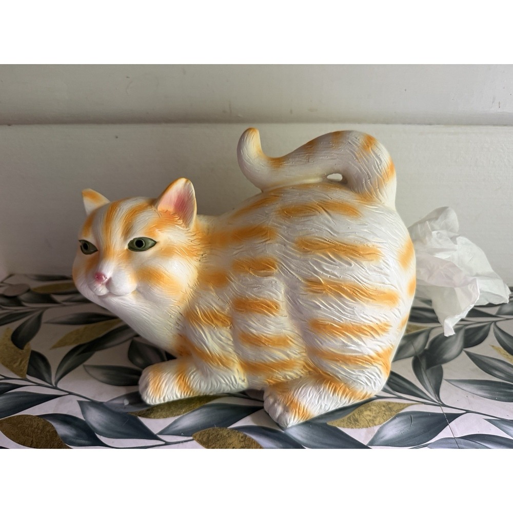 Cat‎ Butt Tissue Holder Orange Tabby Cat Square Cover Bathroom 12" Resin